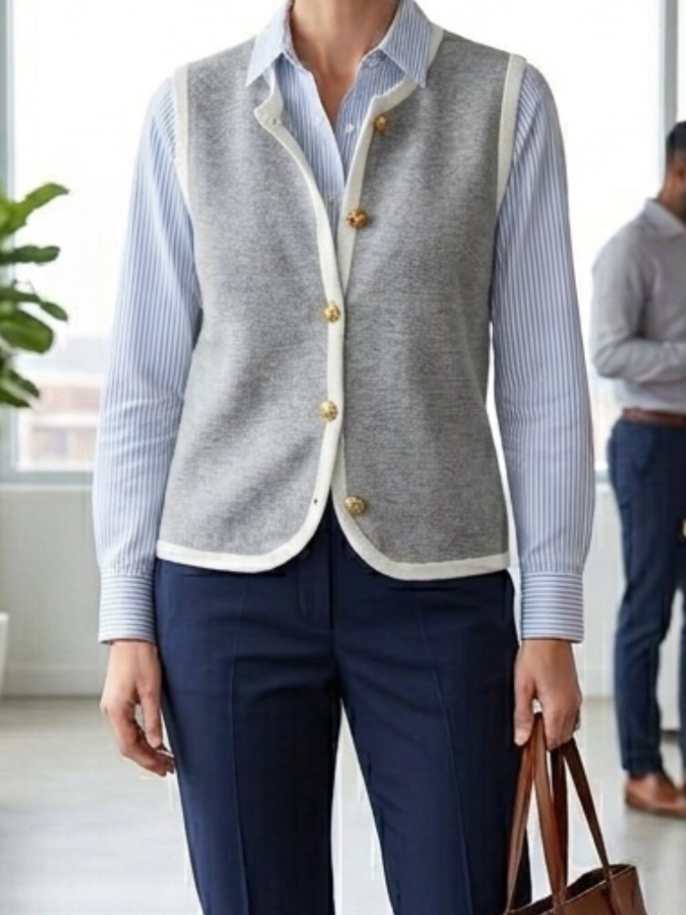 Sincerely Jules Old Money Vest Grey White Preppy Gold Hardware M | Euro summer